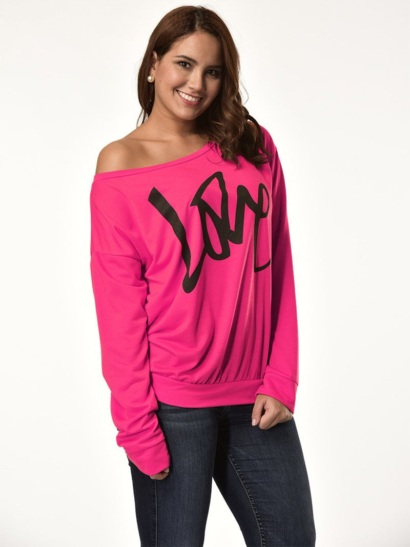 Brief gedruckt Love One Schulter Sweatshirt - Rose Boutique