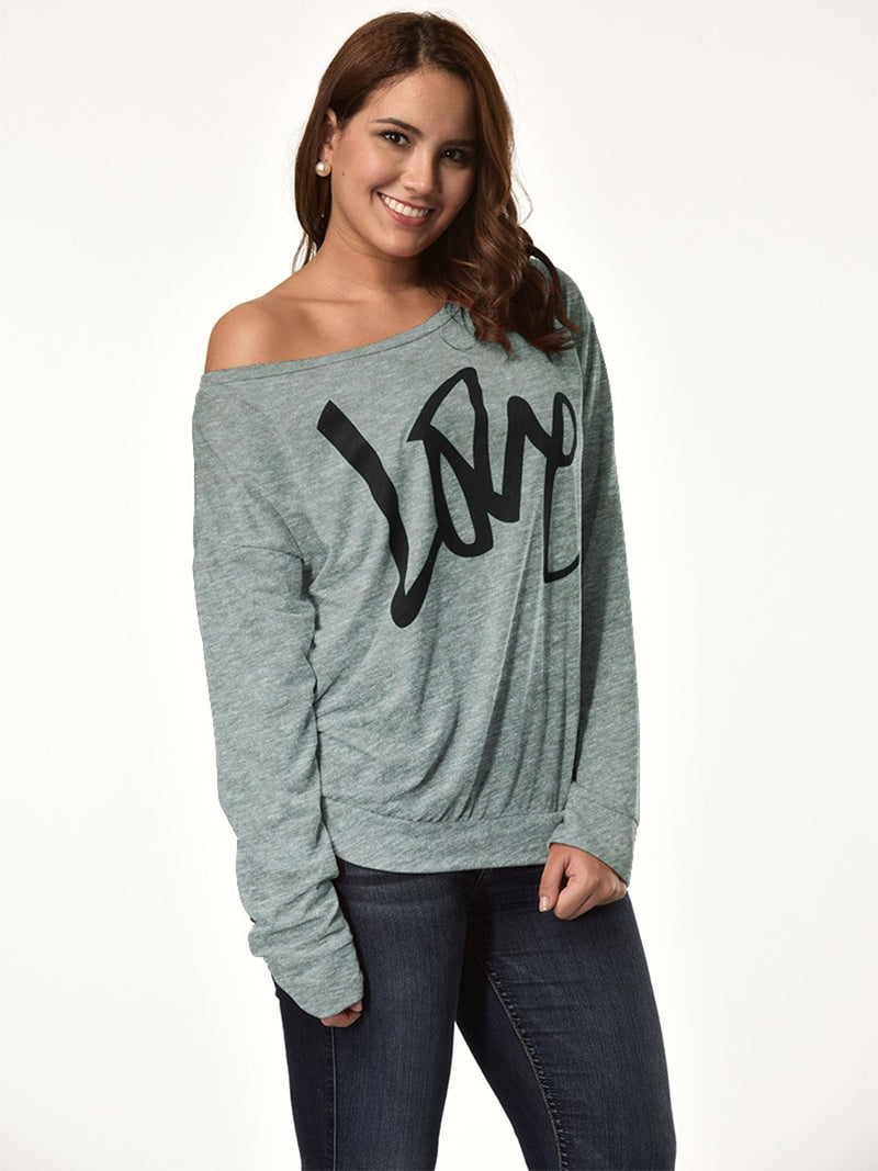 Brief gedruckt Love One Schulter Sweatshirt - Rose Boutique