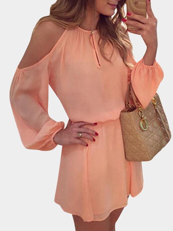 Lange Ärmel Streetwear Rundhalsausschnitt Trägerloser Mini Kleid - Rose Boutique