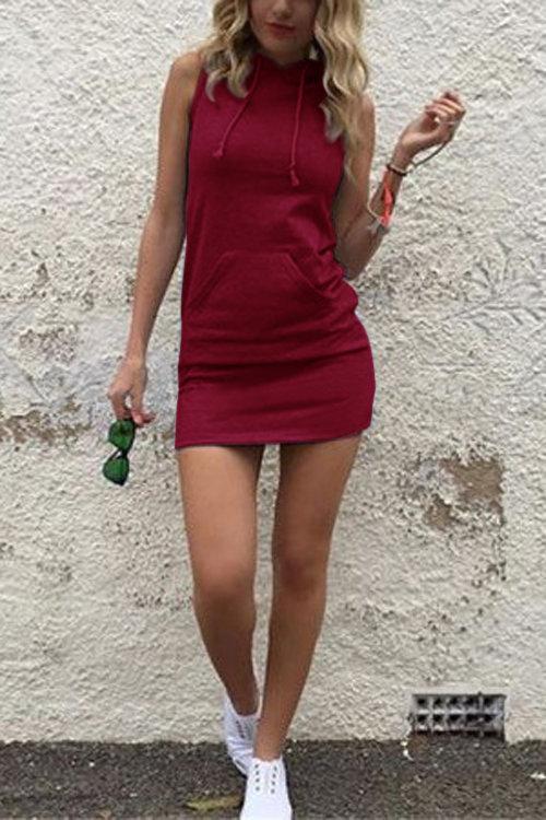 Damen Ärmellos Streetwear Rundhalsausschnitt Mini Kleid - Rose Boutique