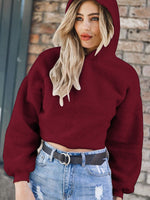 Roter langärmliger, plüschiger Pullover mit Kapuze - Rose Boutique