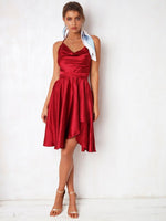 Ärmelloses Plain Sexy Scoop Neck Rückenfreies Kleid Rot - Rose Boutique