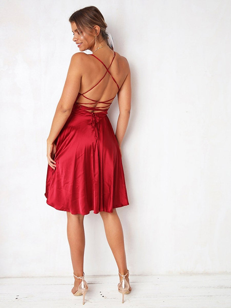 Ärmelloses Plain Sexy Scoop Neck Rückenfreies Kleid Schwarz - Rose Boutique