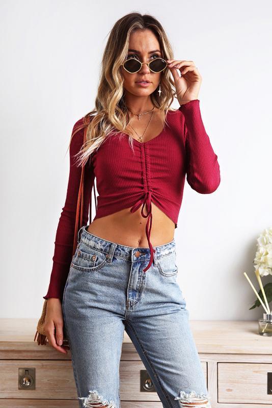 Sexy Lange Ärmel mit Schleife T-shirt - Rose Boutique