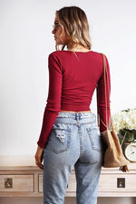 Sexy Lange Ärmel mit Schleife T-shirt - Rose Boutique