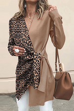 Lässige, elegante Oberbekleidung mit V-Ausschnitt und Leoparden-Split-Joint