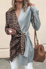 Lässige, elegante Oberbekleidung mit V-Ausschnitt und Leoparden-Split-Joint