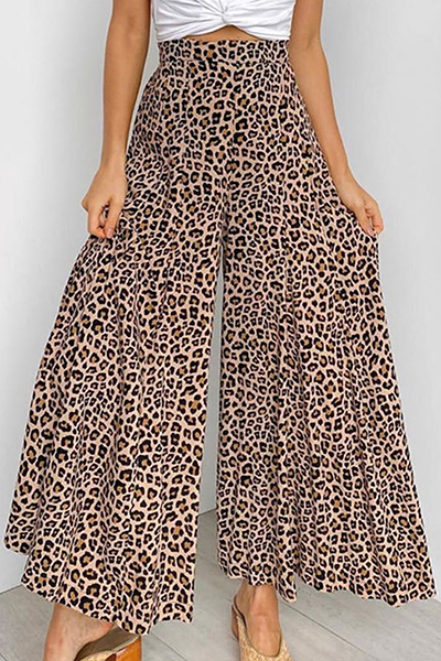 Lässige Damen Übergröße Weites Bein Leopardenmuster Unterteile Pants