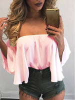Damen Kurzarm Sexy Schulterfrei Rückenfrei T-shirt Top - Rose Boutique