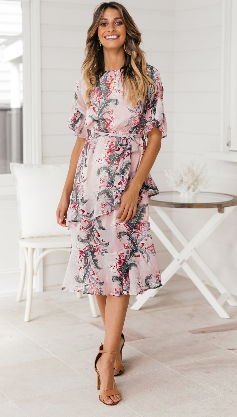 Damen Kurzarm Blumen Gedruckt Kleid - Rose Boutique
