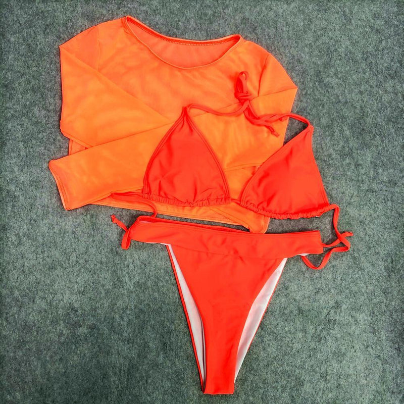 Tief V Print High Cut Bikini Set mit Cover Up