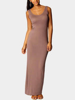 Damen Ärmellos Casual U-Ausschnitt Maxi Kleid - Rose Boutique