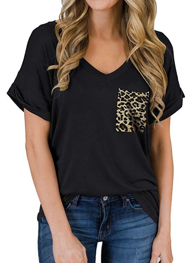 Kurzarm Leopard Rundhalsausschnitt T-Shirt