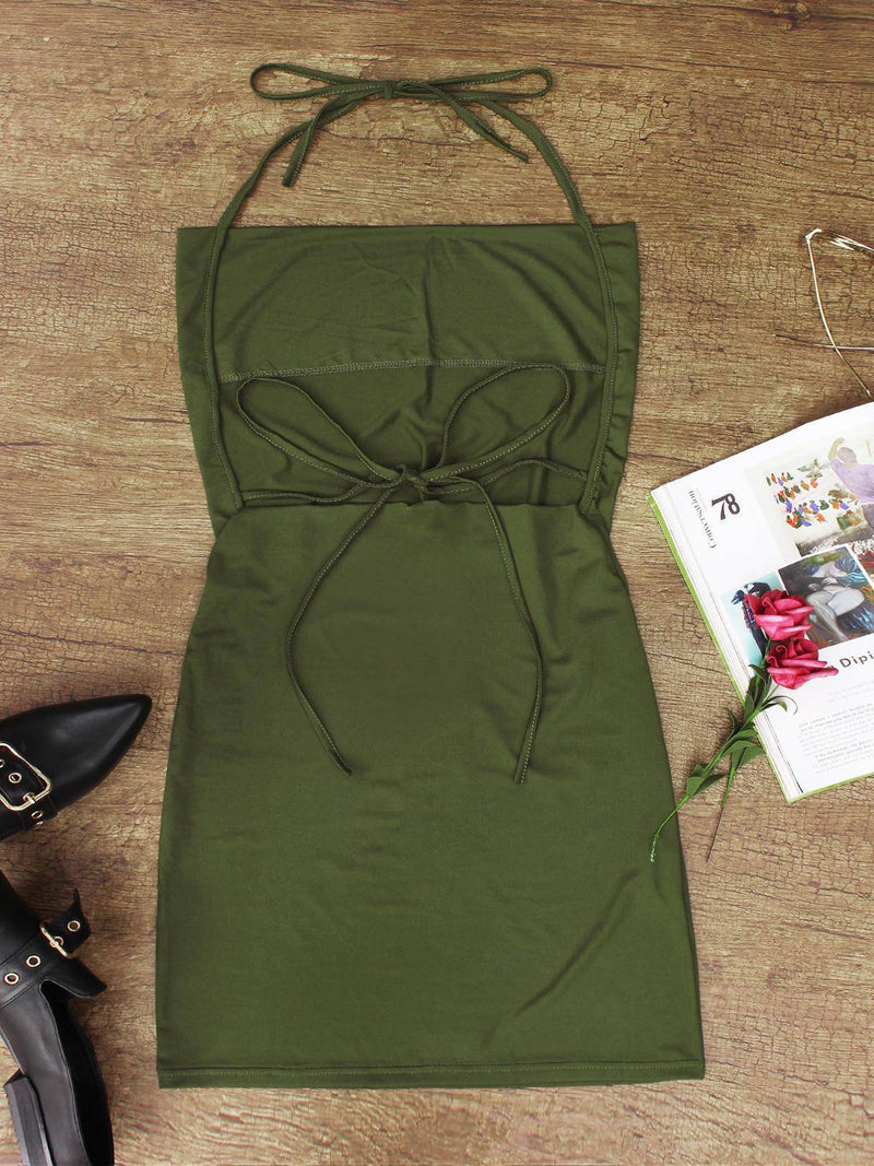 Ärmellos Tiefer V-Ausschnitt Trägerloser Rückenfrei Mini Kleid - Rose Boutique