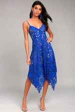Ärmellos Sexy Sommer Unregelmäßiger Saum Blau Kleid - Rose Boutique