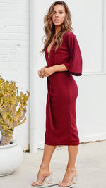 Frauen Rot V-Ausschnitt Casual Dress - Rose Boutique