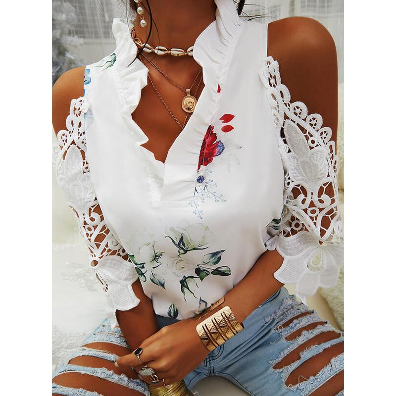 Offshoulder 3/4 V Neck Floral Blouse Top