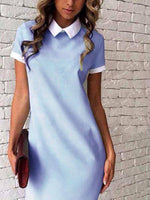 Kurzarm Casual Mode Revers Mini Kleid - Rose Boutique