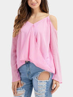 Damen Lange Ärmel V-Ausschnitt Trägerloser T-shirt Top - Rose Boutique