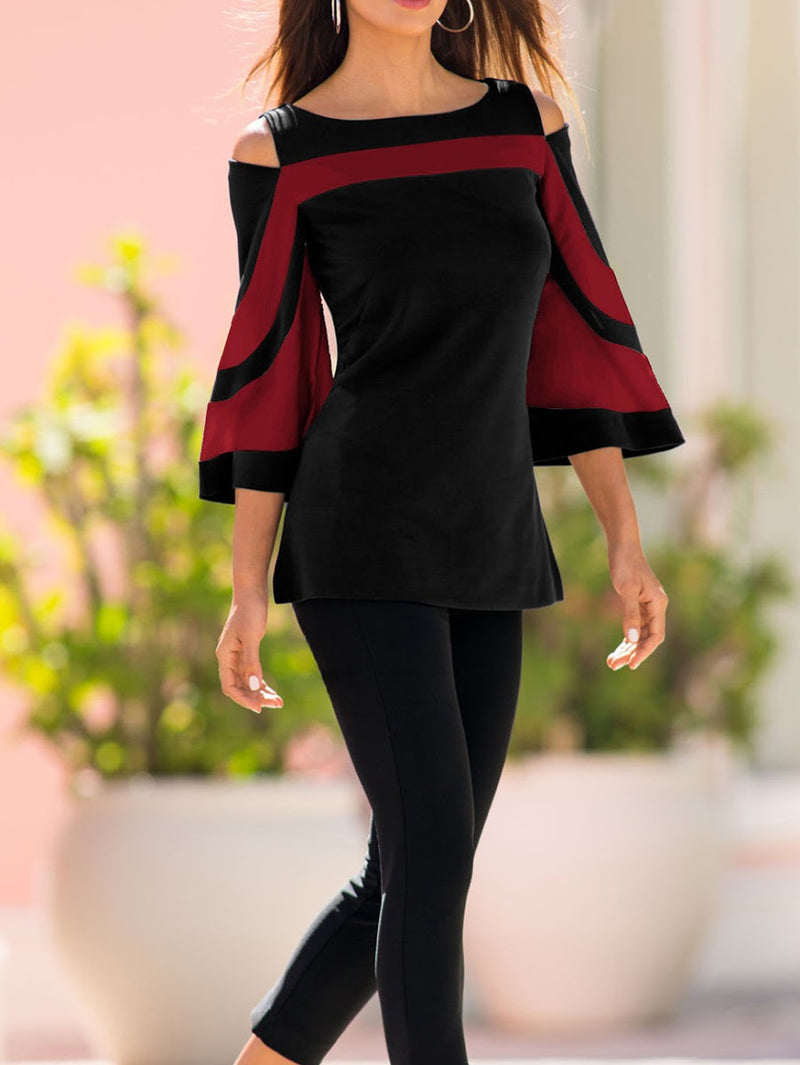 Damen Mode Schulterfrei Casual Fledermaus T-Shirt Top in Schwarz