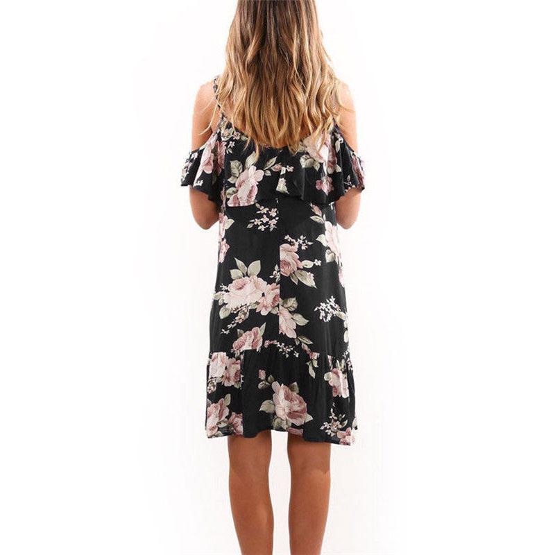 Short Sleeve Floral Casual Off Shoulder Midi Dress - Rose Boutique