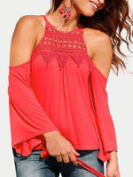 Damen Lange Ärmel Rundhalsausschnitt Trägerloser T-shirt Top - Rose Boutique