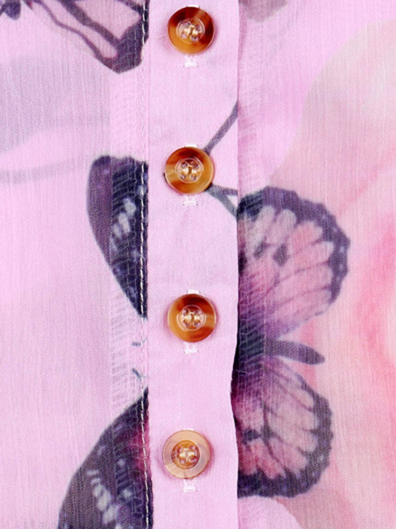 Lange Ärmel Blumen Gedruckt V-Ausschnitt Bluse