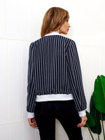 Streifen Reißverschluss Dunkelblau Streetwear Jacke - Rose Boutique
