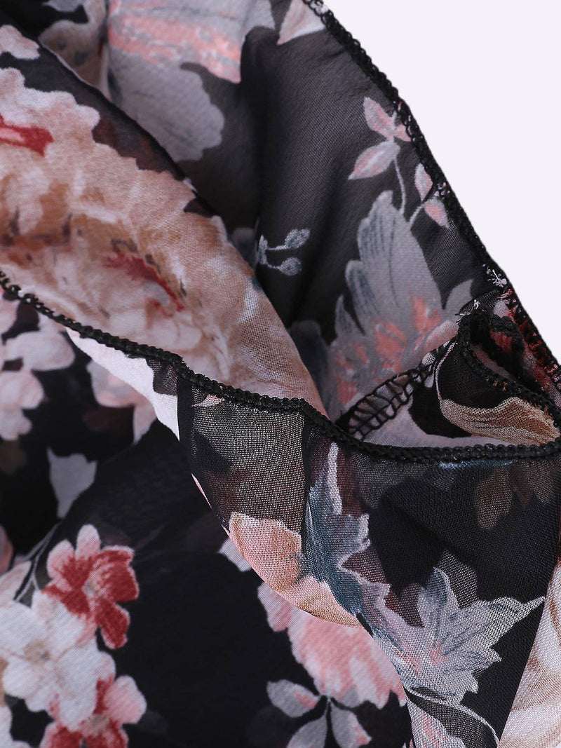 Lange Ärmel Blumen Gedruckt V-Ausschnitt Rückenfrei Kleid - Rose Boutique
