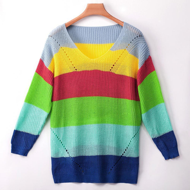 Lange Ärmel Bunt Streifen Pullover