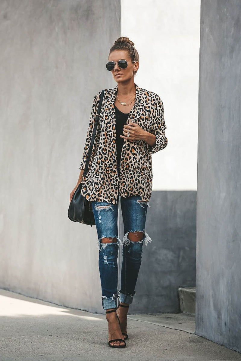 Damen Herbst Leopardgedruckt Jacke