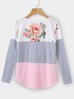Lange Ärmel Streifen Simple Rundhalsausschnitt T-shirt - Rose Boutique