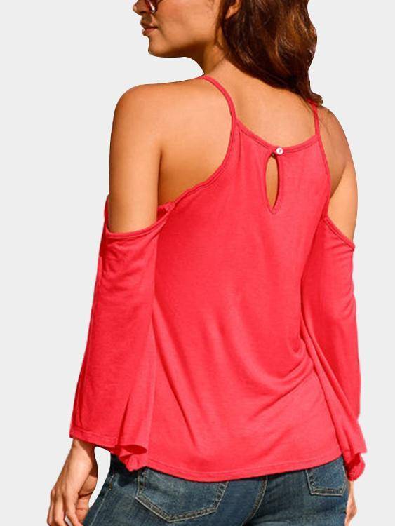 Damen Lange Ärmel Rundhalsausschnitt Trägerloser T-shirt Top - Rose Boutique
