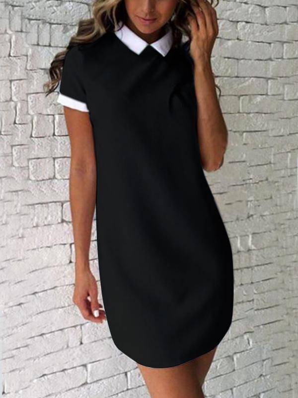 Kurzarm Casual Mode Revers Mini Kleid - Rose Boutique