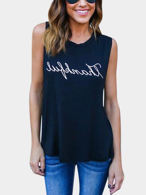 Damen Ärmellos Streetwear Rundhalsausschnitt T-shirt Top - Rose Boutique