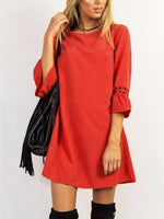 Cut Out Detail Round Neck 3-4 Length Sleeves Loose Fit Dress - Rose Boutique