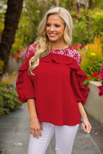 Black 3/4 Length Flared Sleeve Plain Casual Crew Neck Lace T-shirt - Rose Boutique