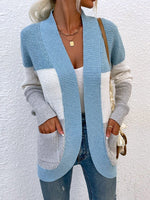 Women's Cardigans Long Color Contrast Knitted Cardigans