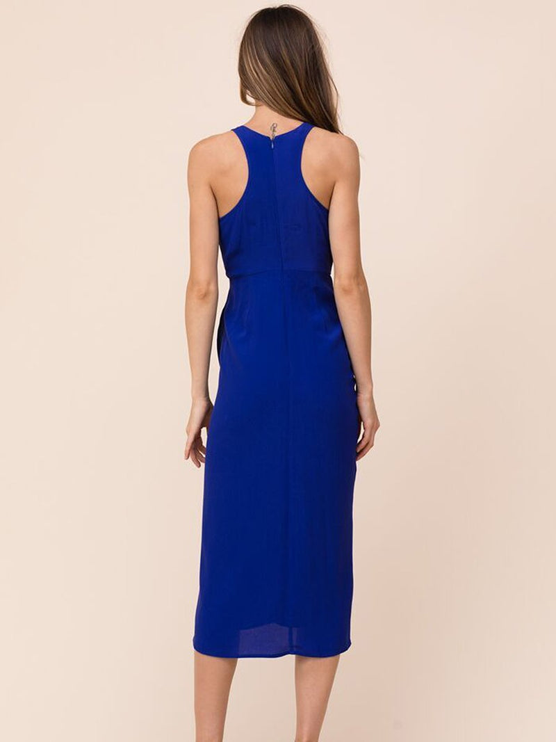 Blau Mehrfabrig Unregelmäßiger Saum Midi Kleid - Rose Boutique
