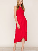 Rot Mehrfabrig Unregelmäßiger Saum Midi Kleid - Rose Boutique