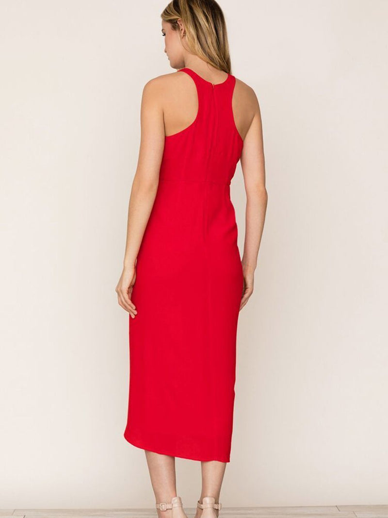 Rot Mehrfabrig Unregelmäßiger Saum Midi Kleid - Rose Boutique